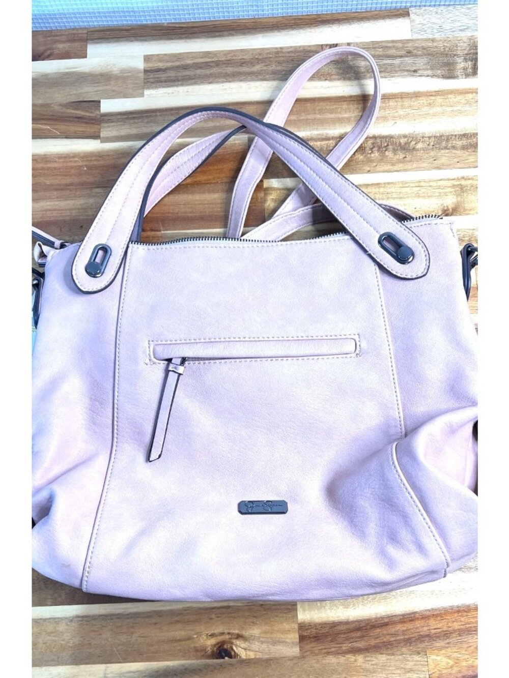 Jessica Simpson Roxanne Satchel pink double handles shoulder strap zippers - Picture 3 of 16